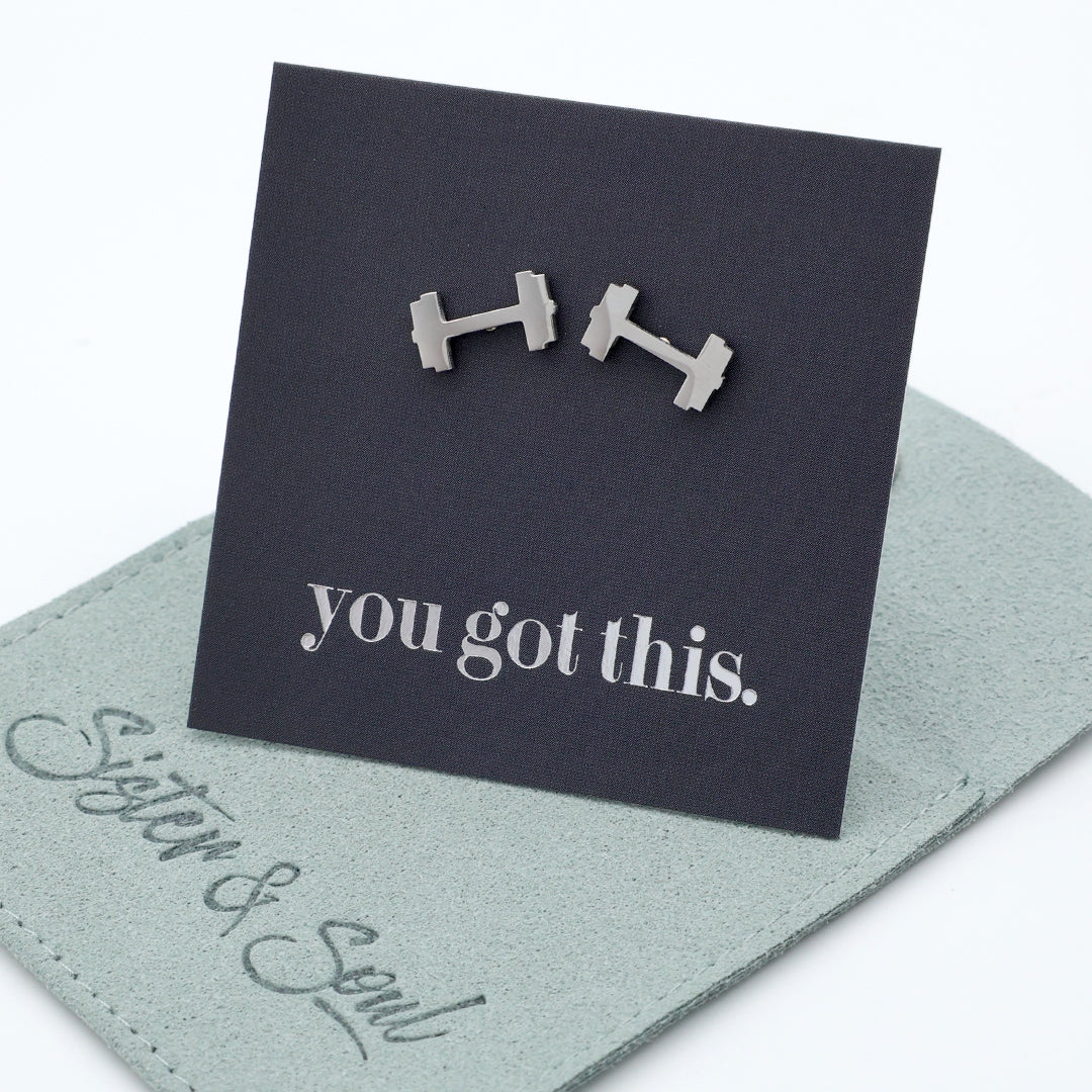 Stainless Steel Earring Studs - You Got This - DUMBBELLS