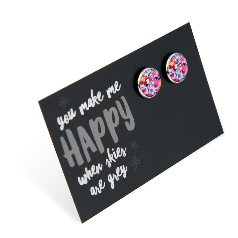 Pink Collection - 'You make me happy' Bright Silver 12mm Circle Studs - Pink Perennial (12625)