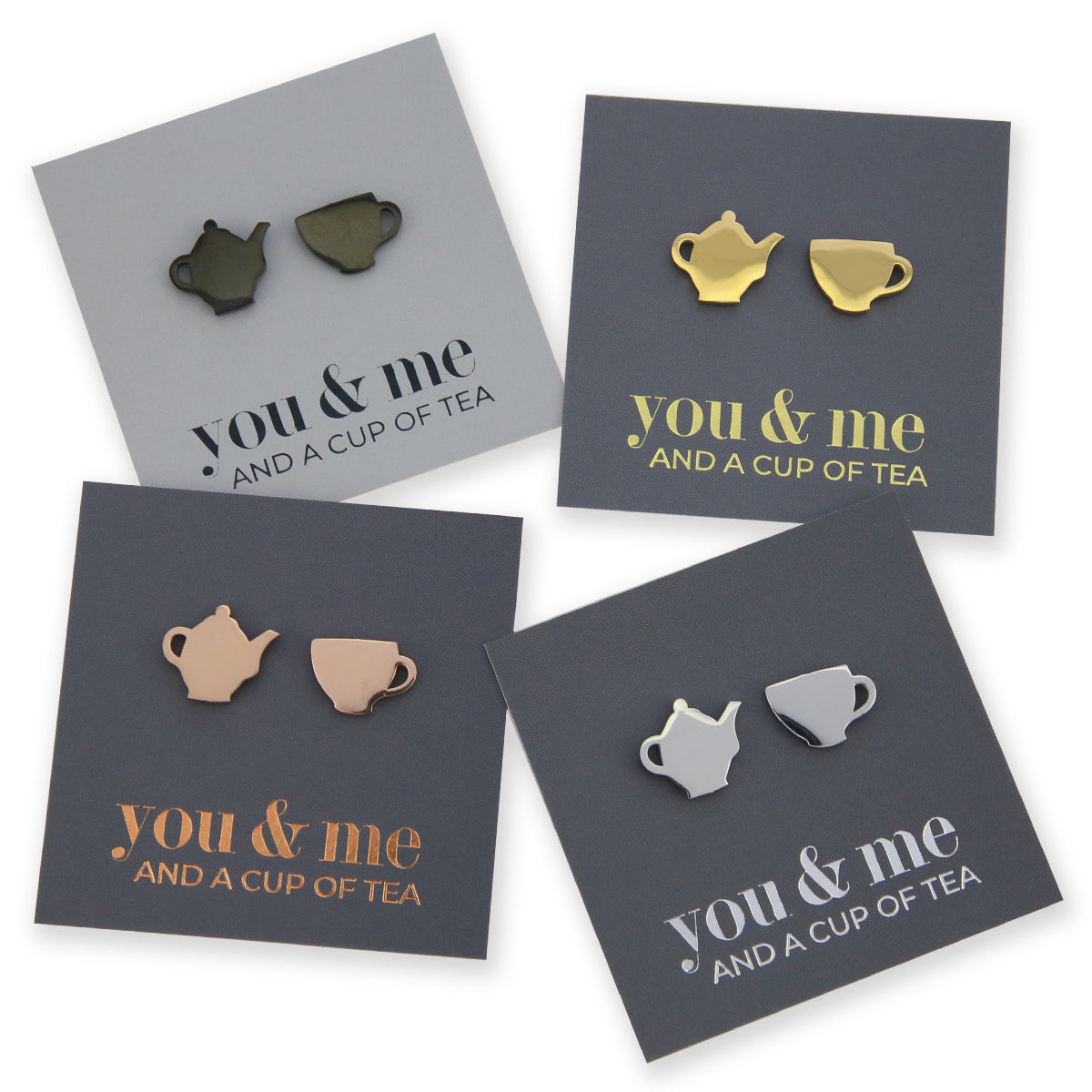 Stainless Steel Earring Studs - You & Me and a Cup of Tea - TEA TIME