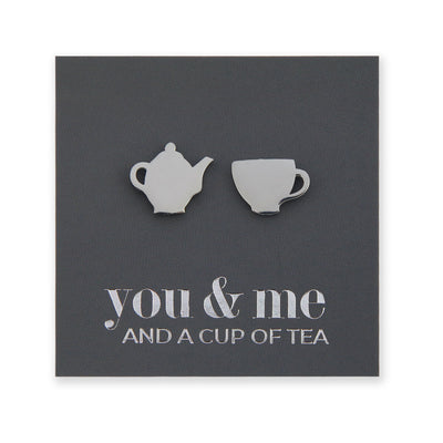 Stainless Steel Earring Studs - You & Me And A Cup of Tea - TEA TIME