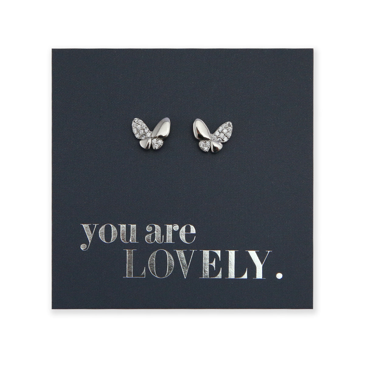 Silver Butterflies - Sterling Silver Stud + CZ - You Are Lovely (2101-F)
