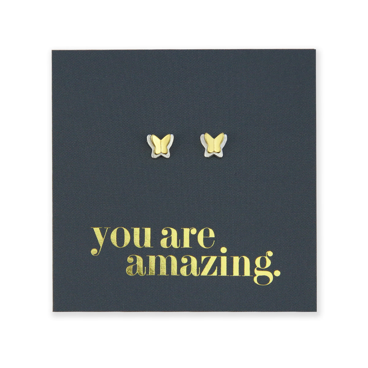 Butterfly Flutter - 2 Tone Gold & Sterling Silver Studs - You Are Amazing (2201-R)