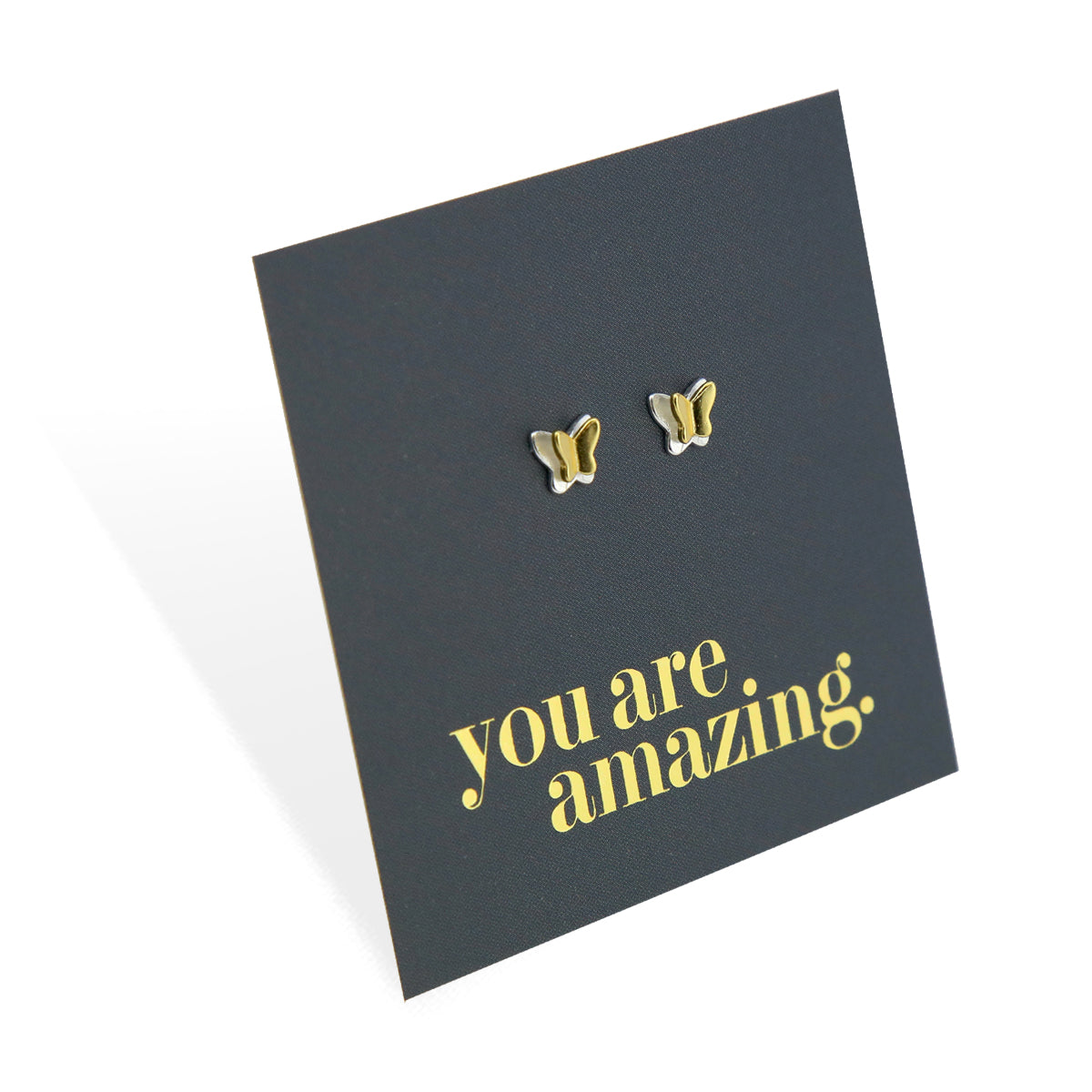 Butterfly Flutter - 2 Tone Gold & Sterling Silver Studs - You Are Amazing (2201-R)