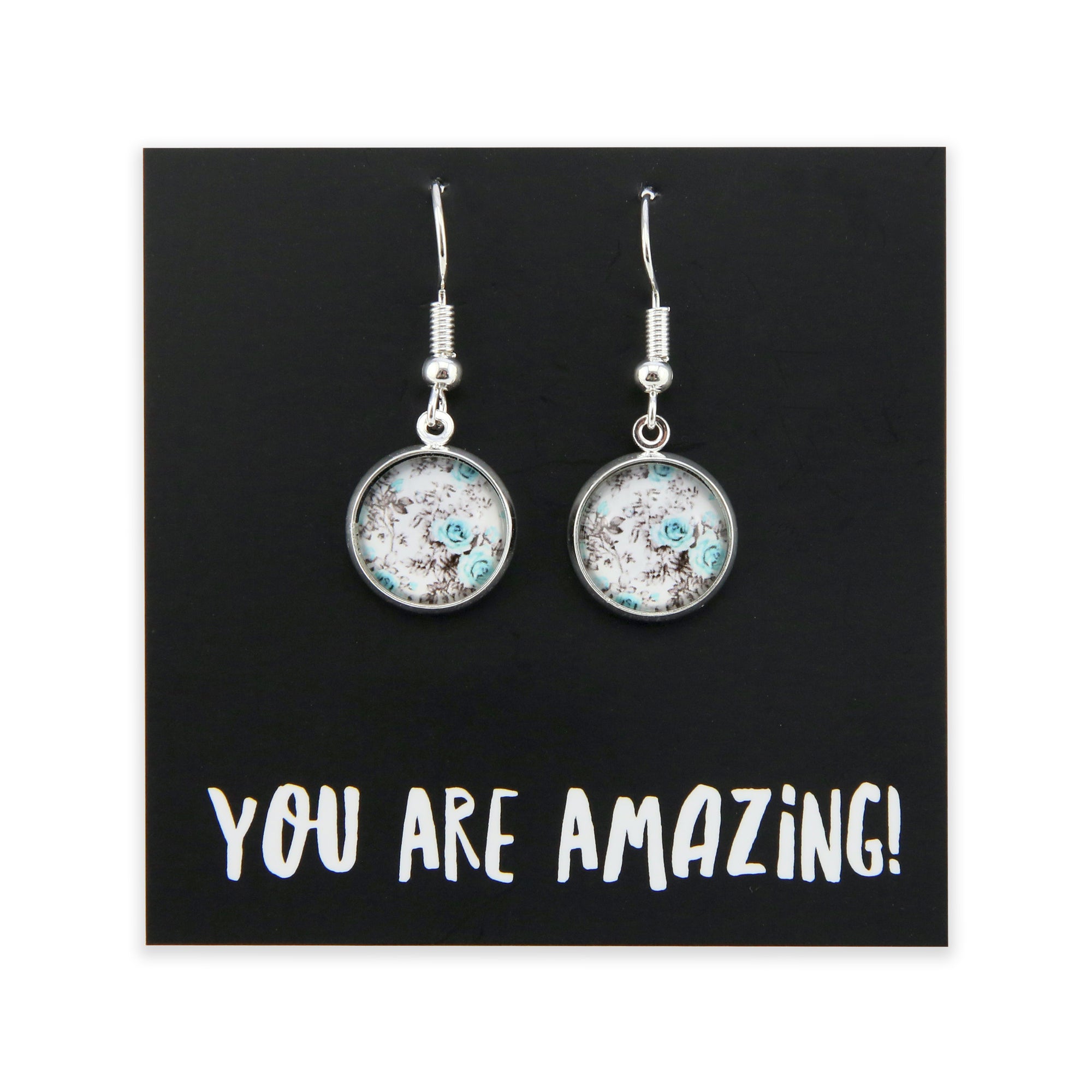 TEAL COLLECTION - You Are Amazing - Bright Silver Dangle Earrings - Aqua Bloom (12145)
