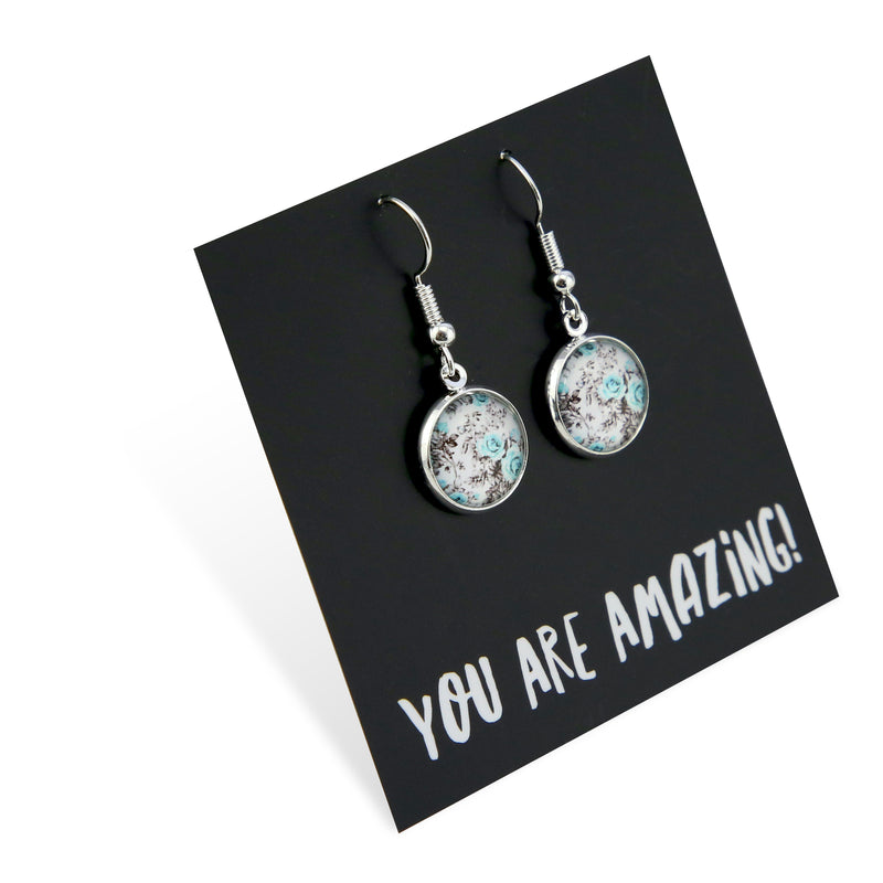 TEAL COLLECTION - You Are Amazing - Bright Silver Dangle Earrings - Aqua Bloom (12145)