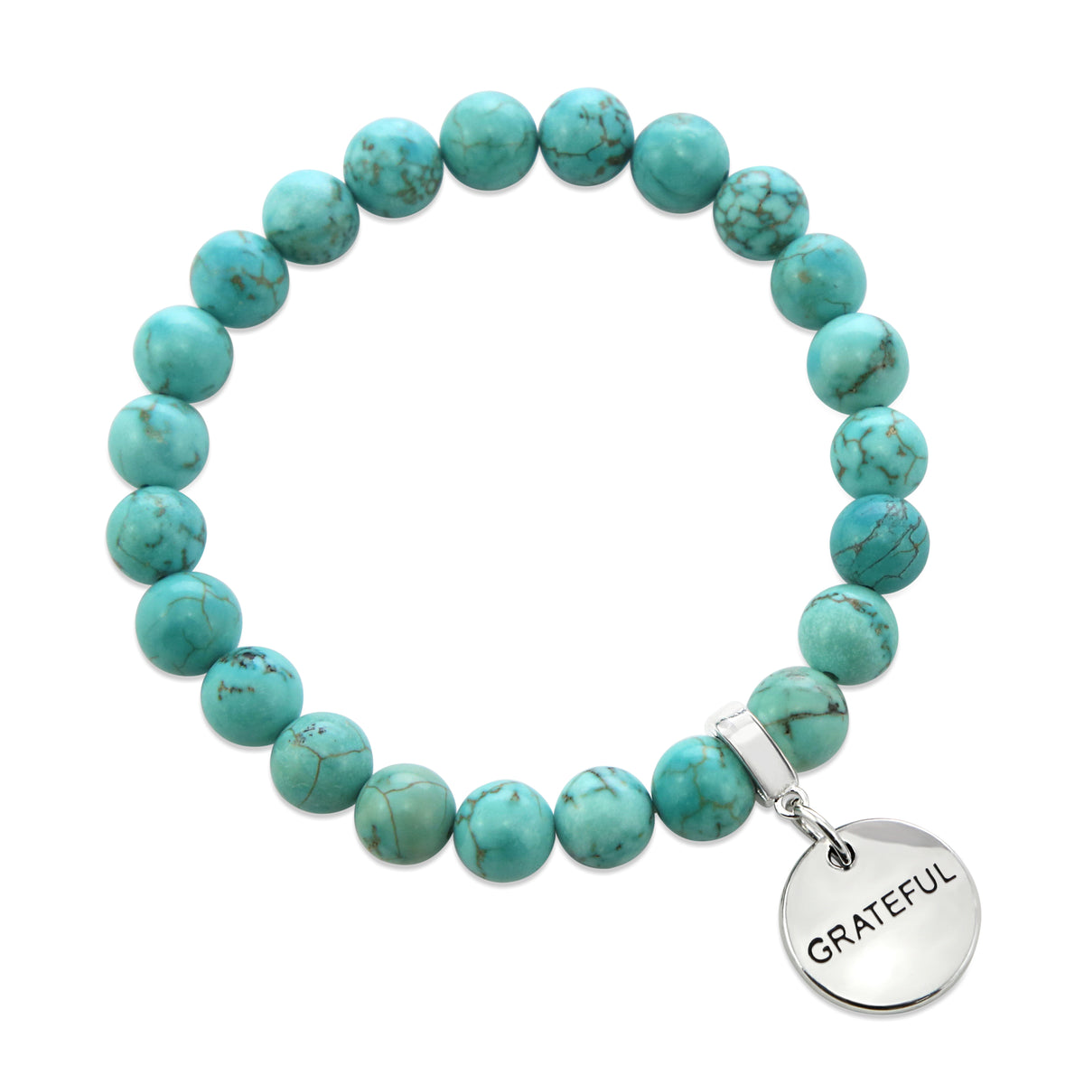 aqua breeze stone bead bracelet stack with motivational word charms