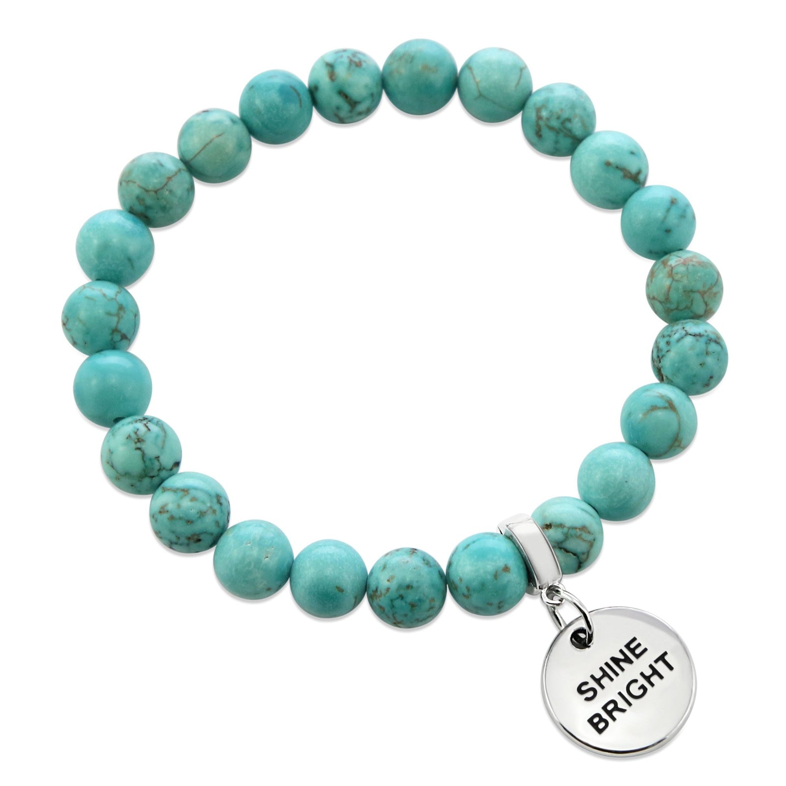 aqua breeze stone bead bracelet stack with motivational word charms