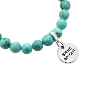 Stone Bracelet - Aqua Breeze Turquoise 8mm Beads - With Silver Word Charms