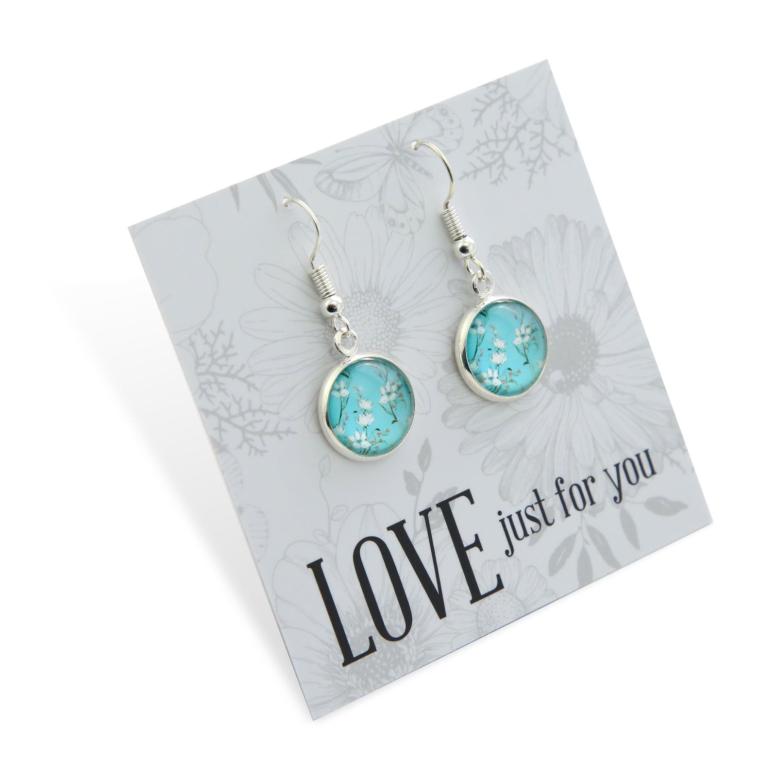 TEAL COLLECTION - Love Just For You - Bright Silver Dangle Earrings - Aqua Field Flowers (12352)