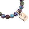 Precious Stone Bracelet Imperial Jasper Purple & Aqua Divine 10MM BEADS - With Rose Gold Love Word Charms