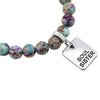 Precious Stone Bracelet - Purple & Aqua Divine Imperial Jasper 8mm Beads - With Silver Word Charms
