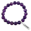 Amethyst stone bead bracelet with inspiring word charms and silver clip.