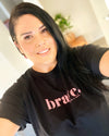 BRAVE - Plus Size Long Boxy Tee - Black with Pink Print