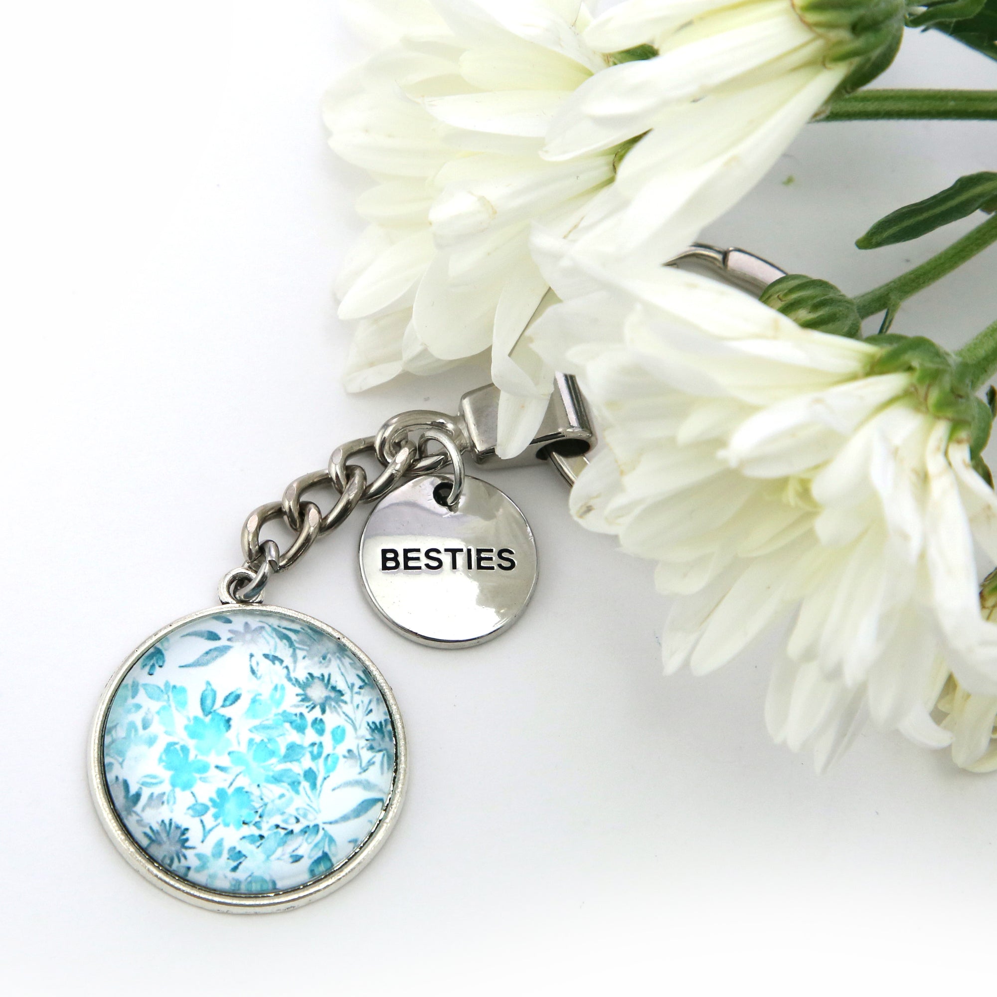 TEAL COLLECTION - Vintage Silver 'Besties' Keyring - Arctic Blossom (12445)