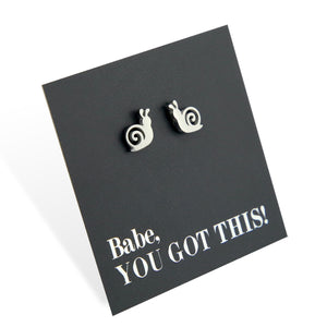 Stainless Steel Earring Studs, Babe You Got This, Silver SNAILS