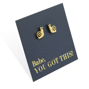 Stainless Steel Earring Studs, Babe You Got This, gold SNAILS