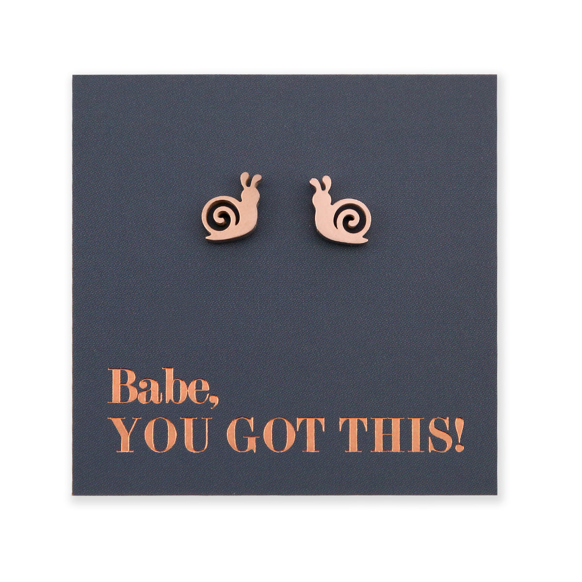 Stainless Steel Earring Studs, Babe You Got This, rose gold SNAILS