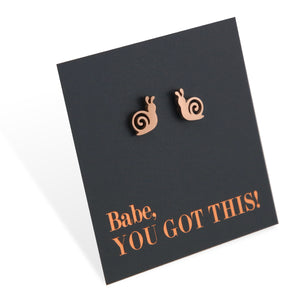 Stainless Steel Earring Studs, Babe You Got This, rose gold SNAILS