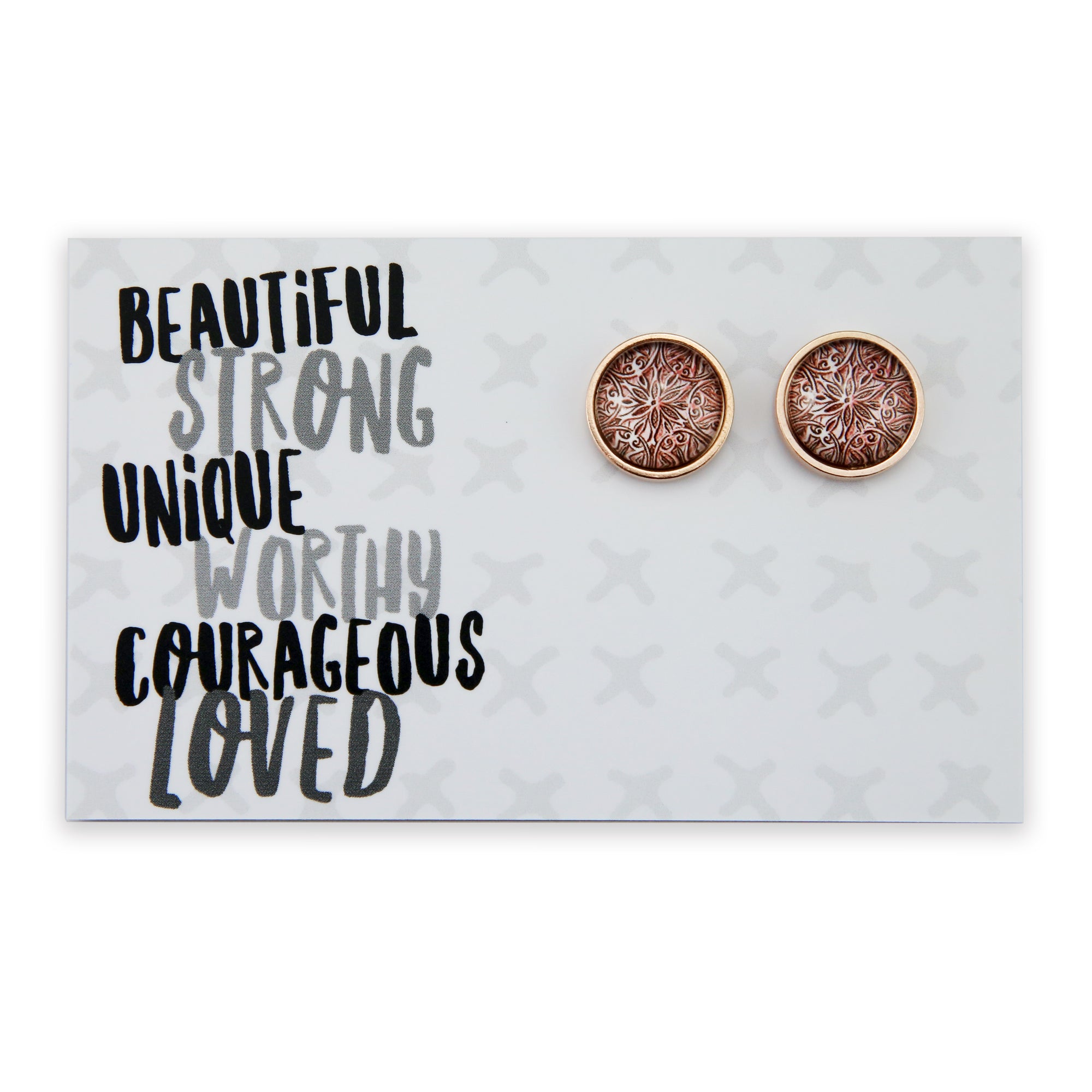 Beautiful Strong Unique - Stainless Steel Rose Gold Studs - Lionhearted Rose (8902-F)