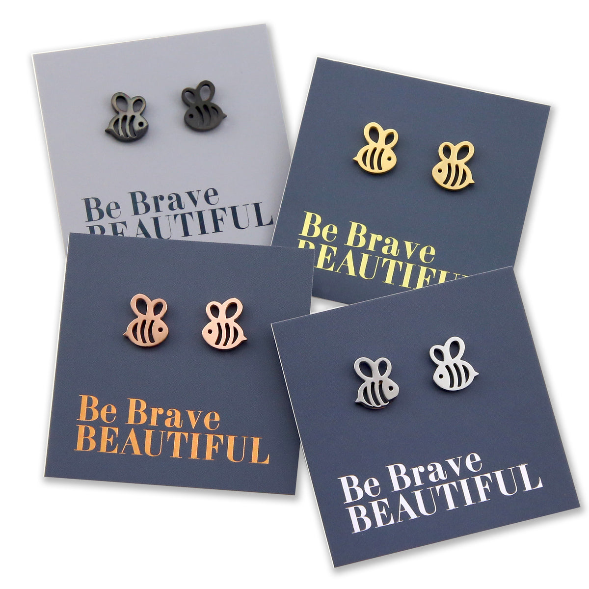 Stainless Steel Earring Studs - Be Brave Beautiful - BEE