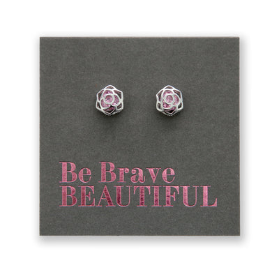 Sterling Silver Rose Shape Stud with soft pink CZ crystal - Be Brave Beautiful (8814-F)