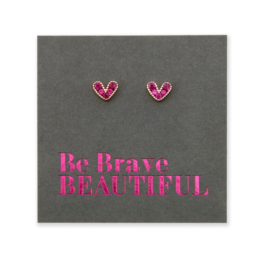 Pink Hearts - 18k Rose Gold Plated Sterling Silver Stud with CZ - Be Brave Beautiful (8713)