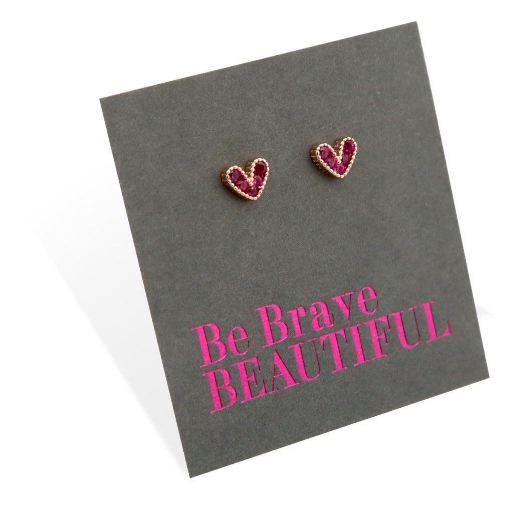 Pink Hearts - 18k Rose Gold Plated Sterling Silver Stud with CZ - Be Brave Beautiful (8713)