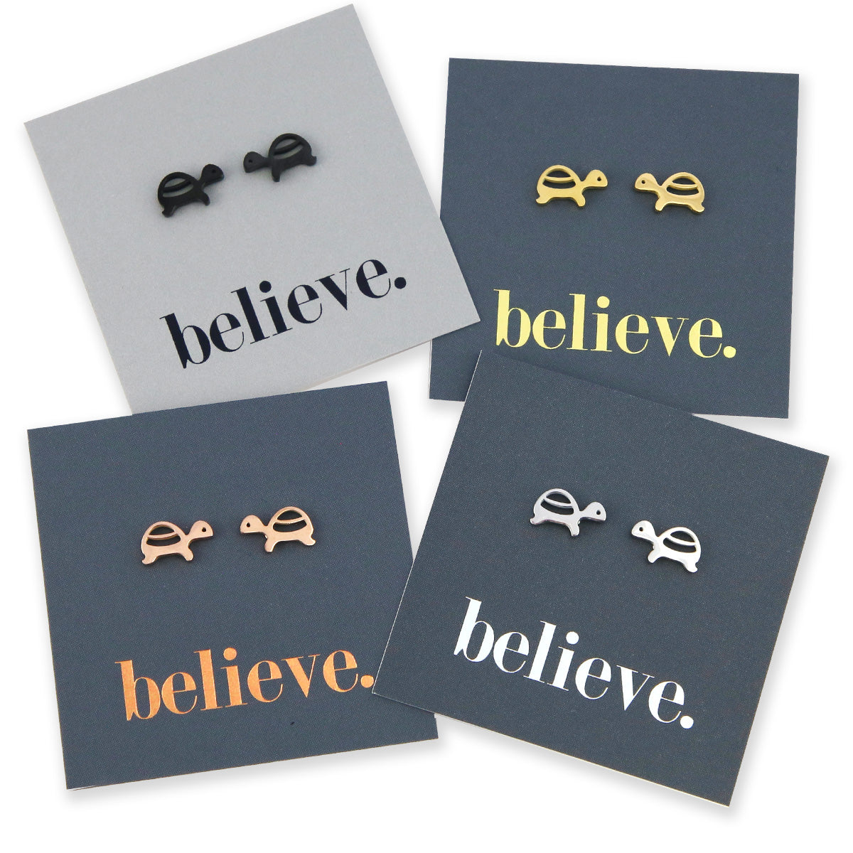 Stainless Steel Earring Studs Believe TURTLES silver, rose gold, gold, black