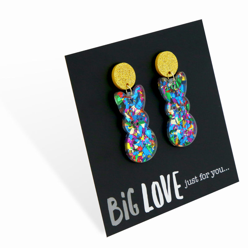 Resin Statement Dangles - Big Love Just For You - Sparkle Big Bunny (8702)