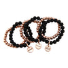 Rose Gold & Matt Black Onyx bead bracelet stacker Bracelet Duo set with rose gold charms