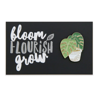 Plant Pins! Bloom Flourish Grow - Monstera Pot Enamel Badge Pin - (11455)