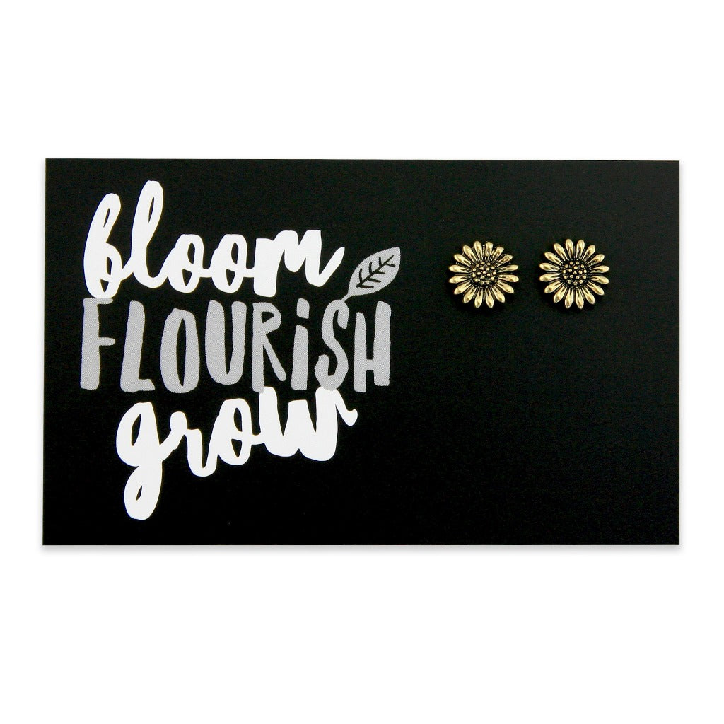 sunflower earrings attached to sister & soul card