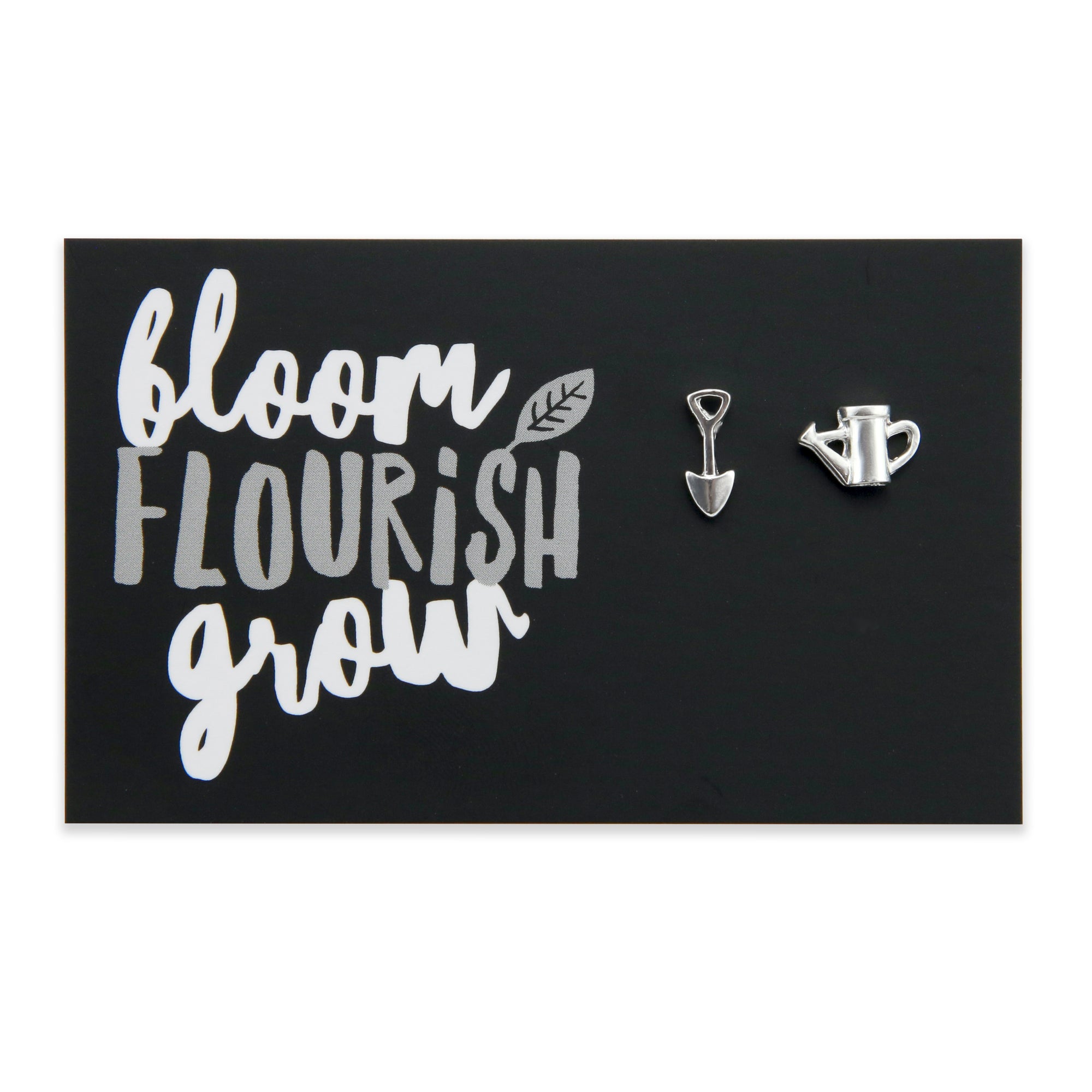 Spade & Watering Can Earring Studs -  Bloom Flourish Grow - Silver (9304)