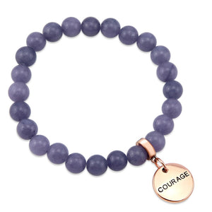 Stone Bracelet - Blueberry Dust Agate Stone 8mm Beads - With Rose Gold Word charm