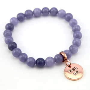 Stone Bracelet - Blueberry Dust Agate Stone 8mm Beads - With Rose Gold Word charm