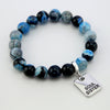 Stone Bracelet - Blue Lagoon Fire Agate Stone - 10mm Beads With Silver Word charm