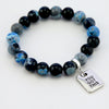 Stone Bracelet - Blue Lagoon Fire Agate Stone - 10mm Beads With Silver Word charm