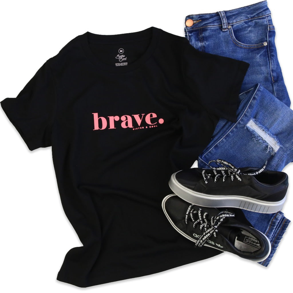 Black Brave Boxy Women's Tee T-Shirt. Fundraiser for The National Breast Cancer Foundation