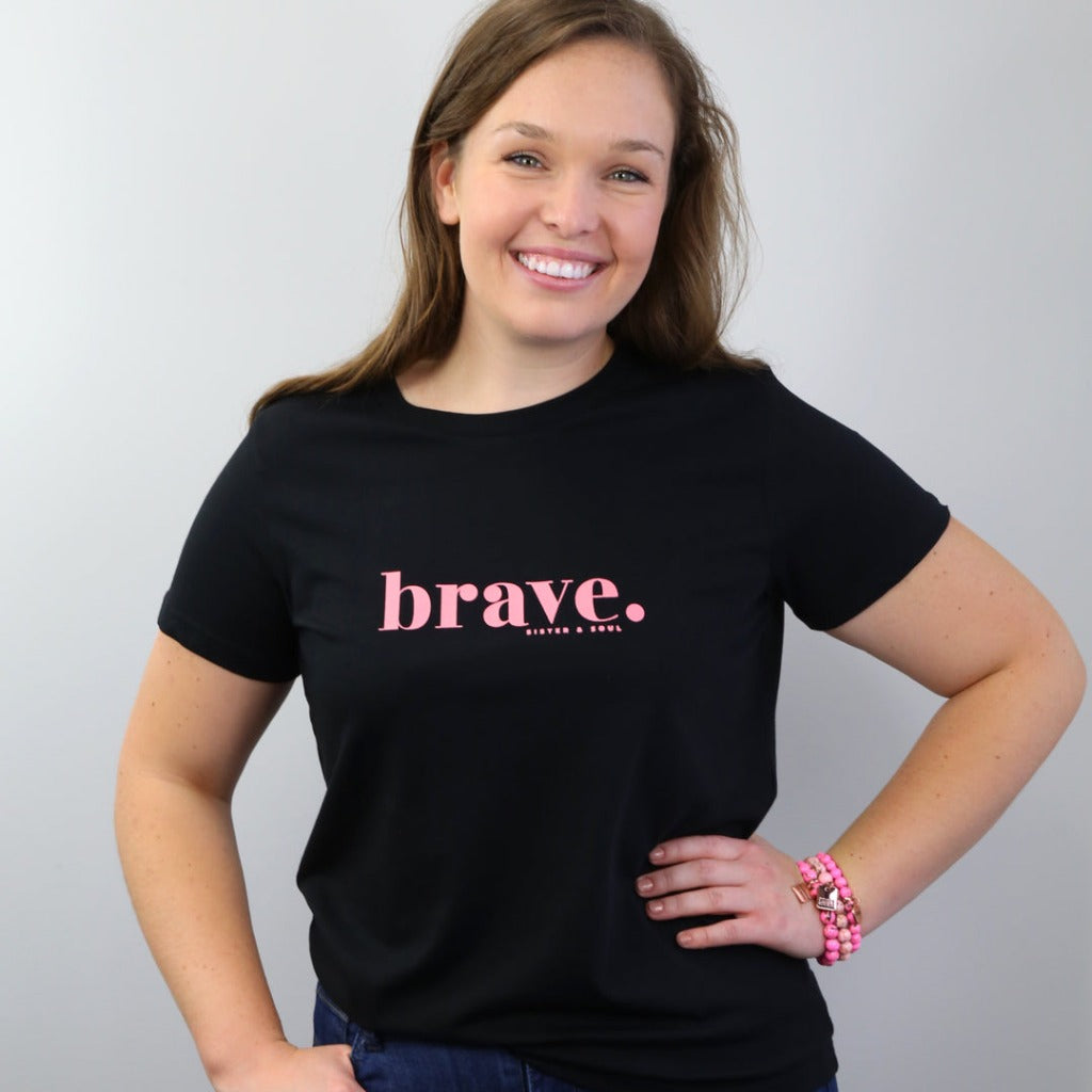 Black Brave Boxy Women's Tee T-Shirt. Fundraiser for The National Breast Cancer Foundation