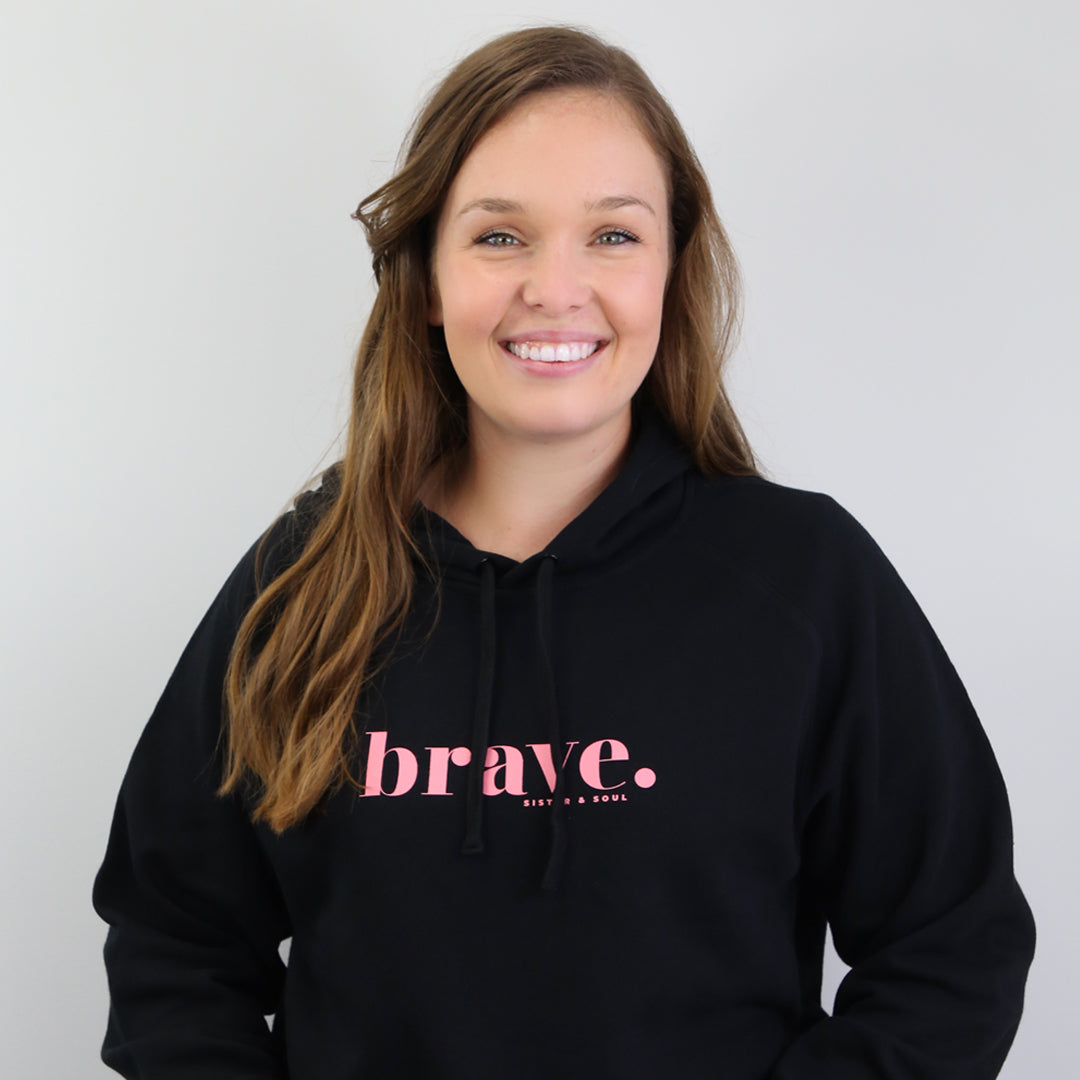 Black Brave Hoodie with Pink Print. Fundraiser for The National Breast Cancer Foundation