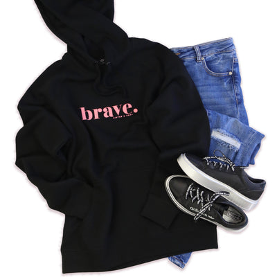 Black Brave Hoodie with Pink Print. Fundraiser for The National Breast Cancer Foundation