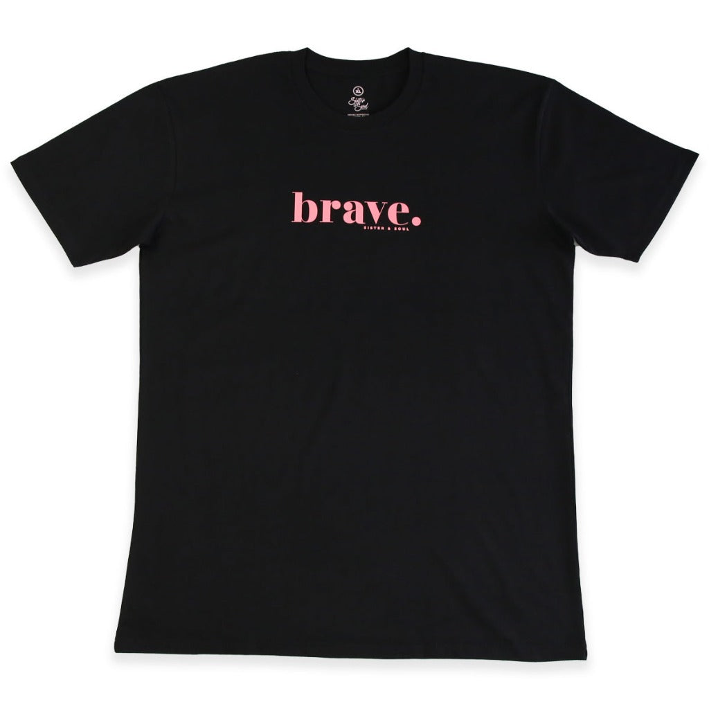 Black Plus Size Women's Tee with Pink Brave Print. Corporate Fundraiser for The National Breast Cancer Foundation 