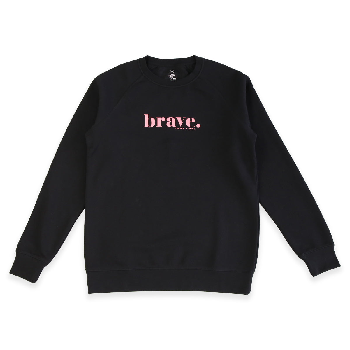 Black Women's Crew Neck Jumper Loungewear with pink Brave Print. Corporate fundraiser for The National Breast Cancer Foundation. 