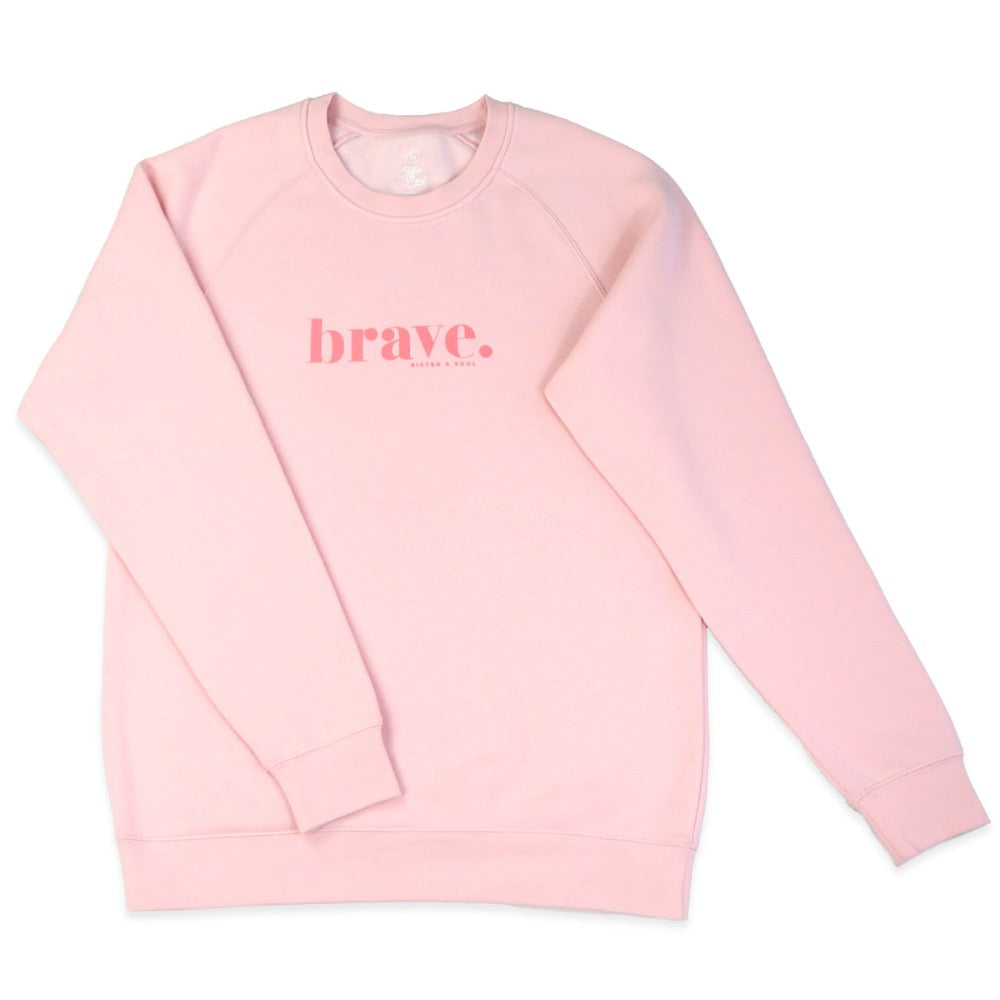 SOFT PINK crew neck jumper, sloppy joe with pink brave pink print. Fundraiser for the national breast cancer foundation.