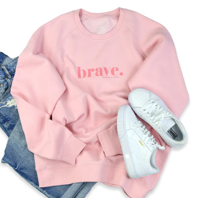 SOFT PINK crew neck jumper, sloppy joe with pink brave pink print. Fundraiser for the national breast cancer foundation.