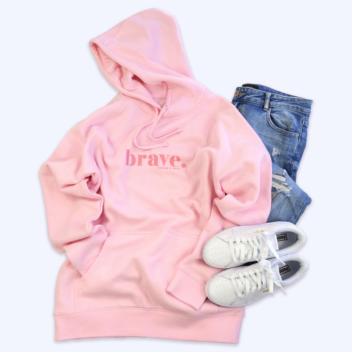 Pink Brave Hoodie with Pink Print. Fundraiser for The National Breast Cancer Foundation