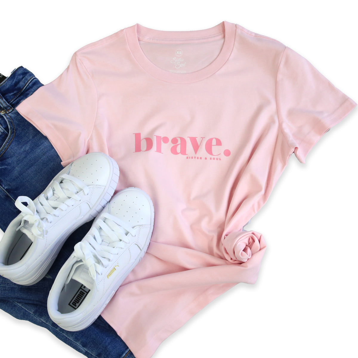 Soft Pink Brave Tee for Women. Fundriaser for the National Breast Cancer Foundation.