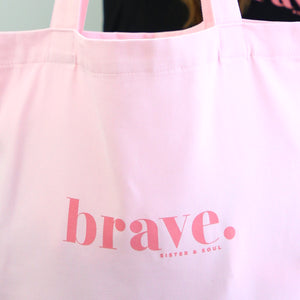 Pink Canvas Tote Bag with BRAVE print. Corporate Fundraiser for The National Breast Cancer Foundation t