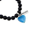 SWEETHEART Bracelet - 10mm MATT BLACK ONYX stone beads with BLUE Heart & Word Charm
