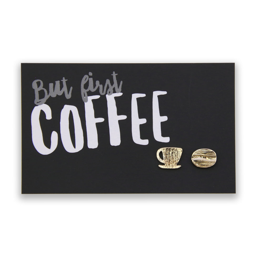 But First Coffee! Plated Stud Earrings - Gold (9705)